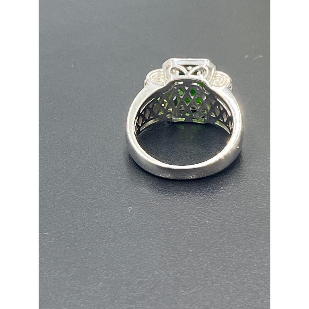 BBJ Emerald Cut Chrome Diopside Round White Zircon Baguette Cocktail Ring 6.5 - Picture 14 of 14